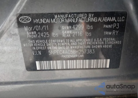 2011 Hyundai Sonata Limited from USA, damaged, VIN 5NPEC4AC5BH257383